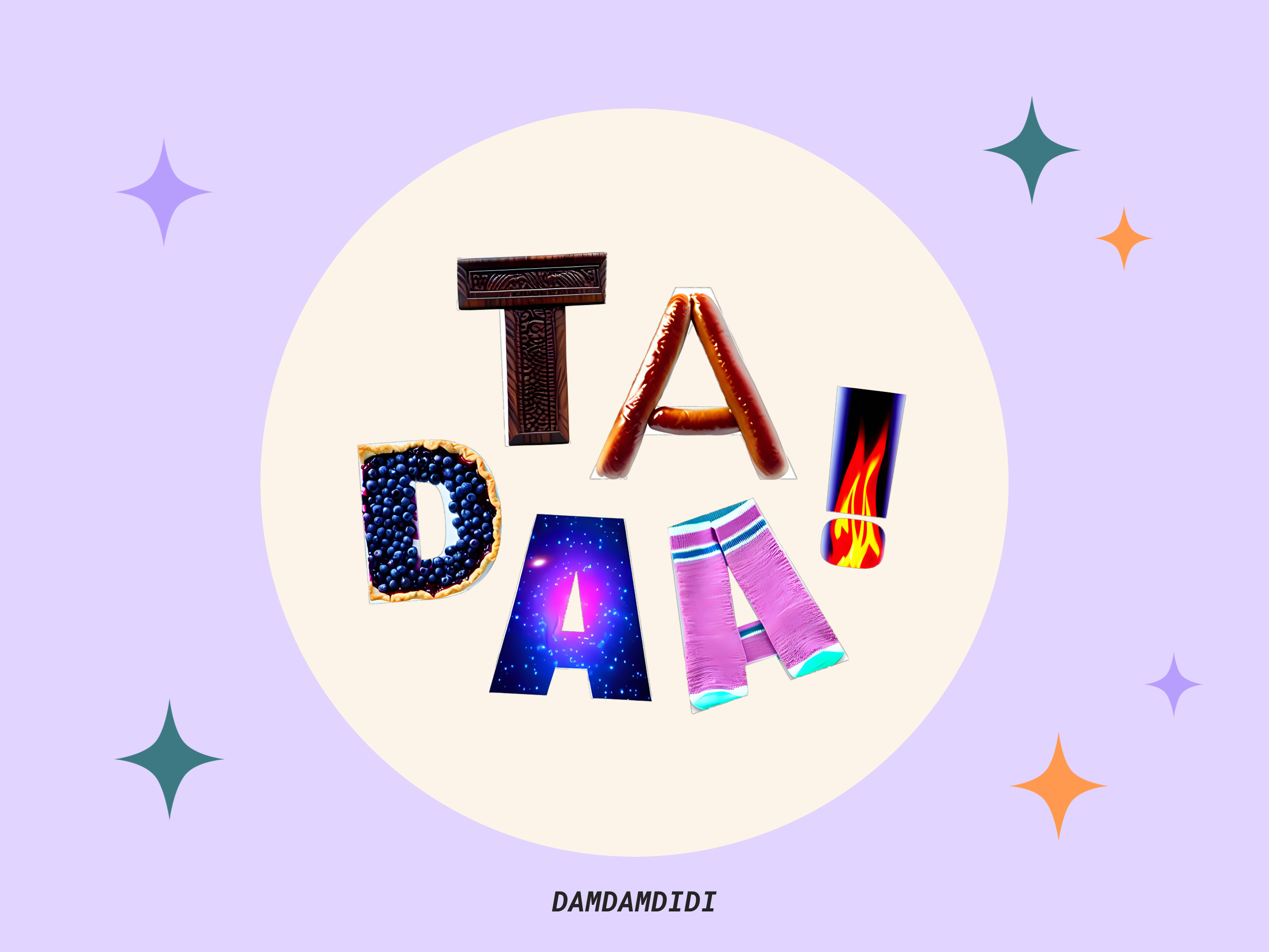 Teksti "Tadaa!", jonka kirjaimet on tehty käyttäen Canvan Magic Morph -työkalua.