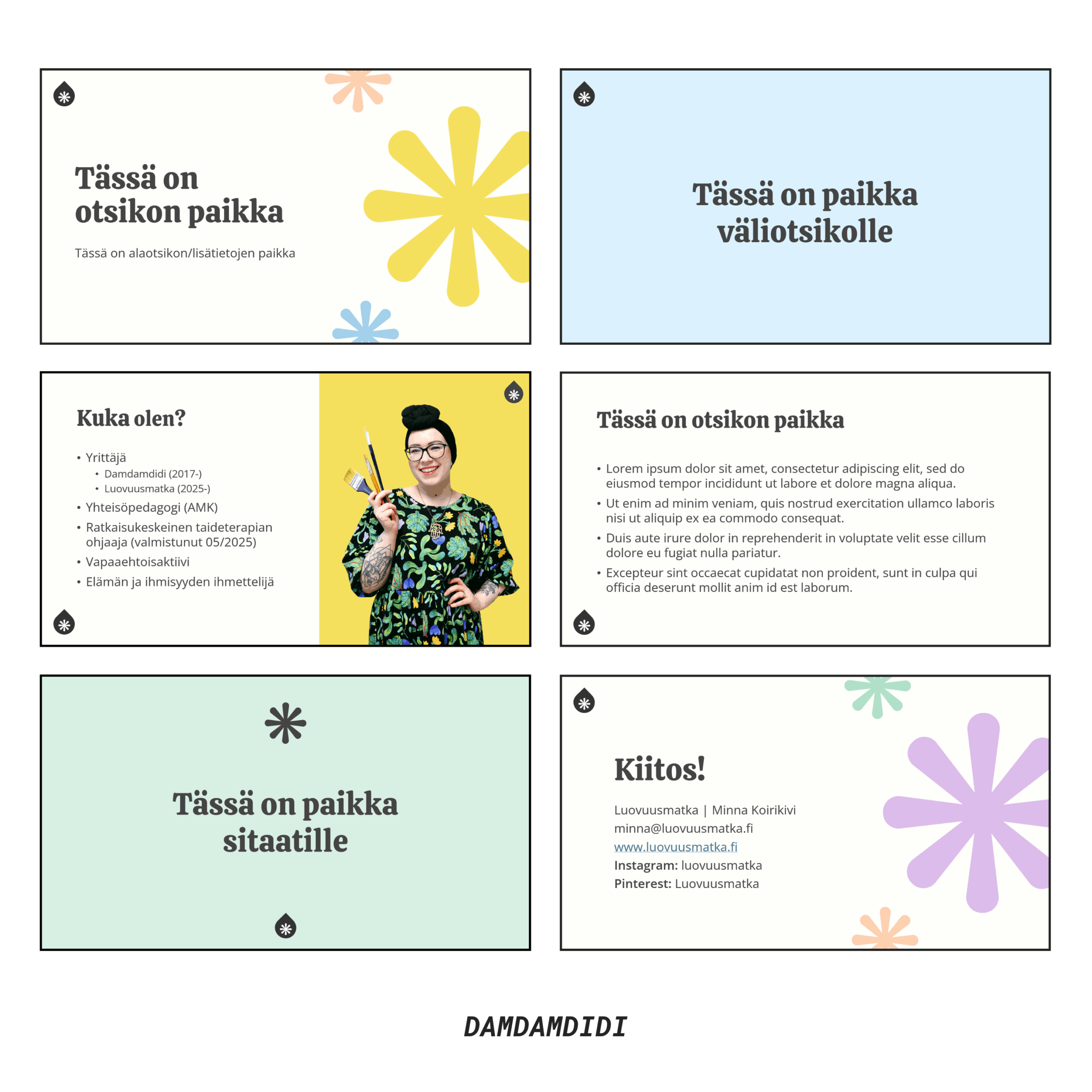 Kuvia Luovuusmatkan esityspohjista.